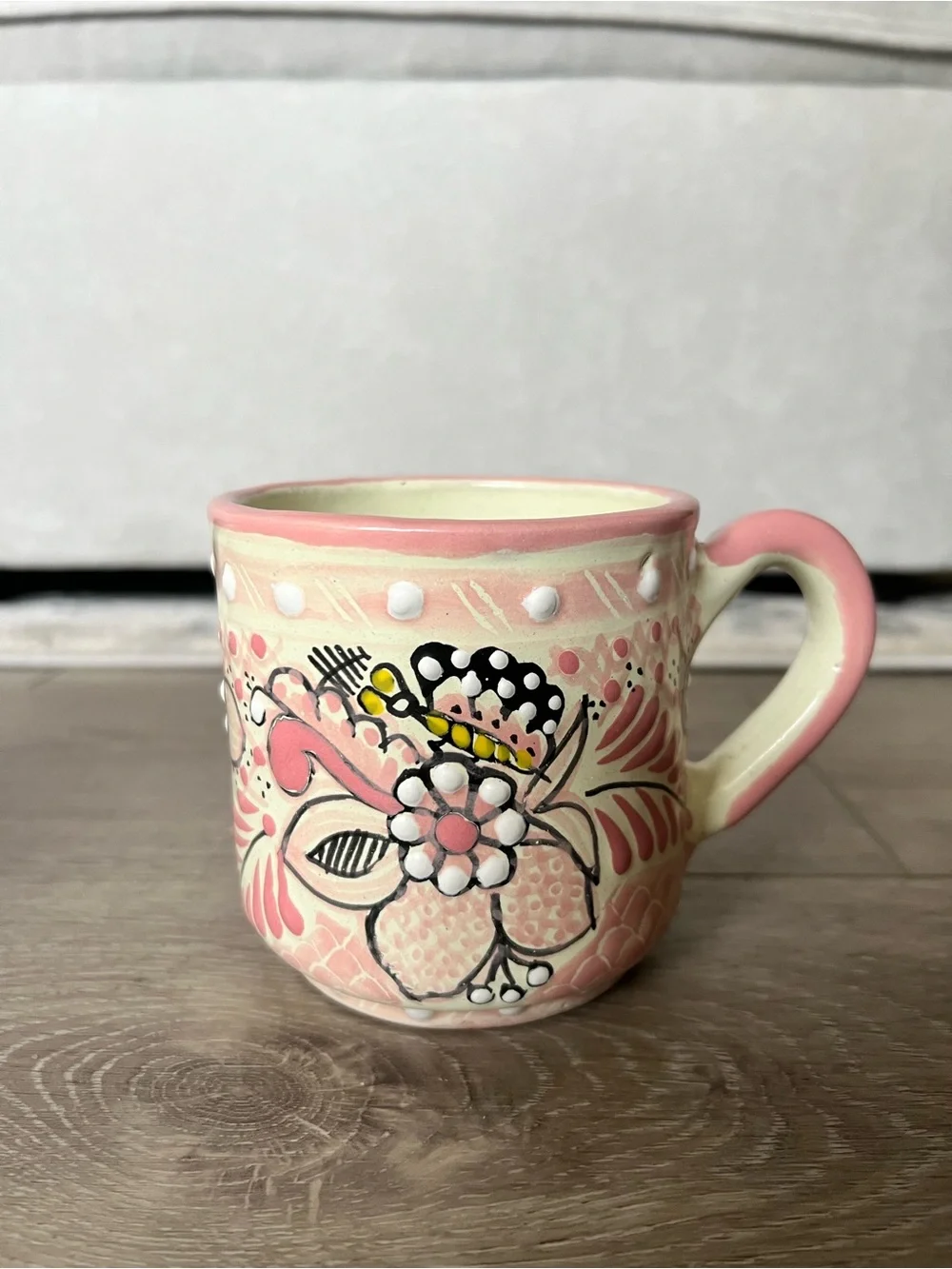 Handmade Mexican Pottery 2 Coffee Mugs Cups Talavera Pink Blue Butterfly Skull
